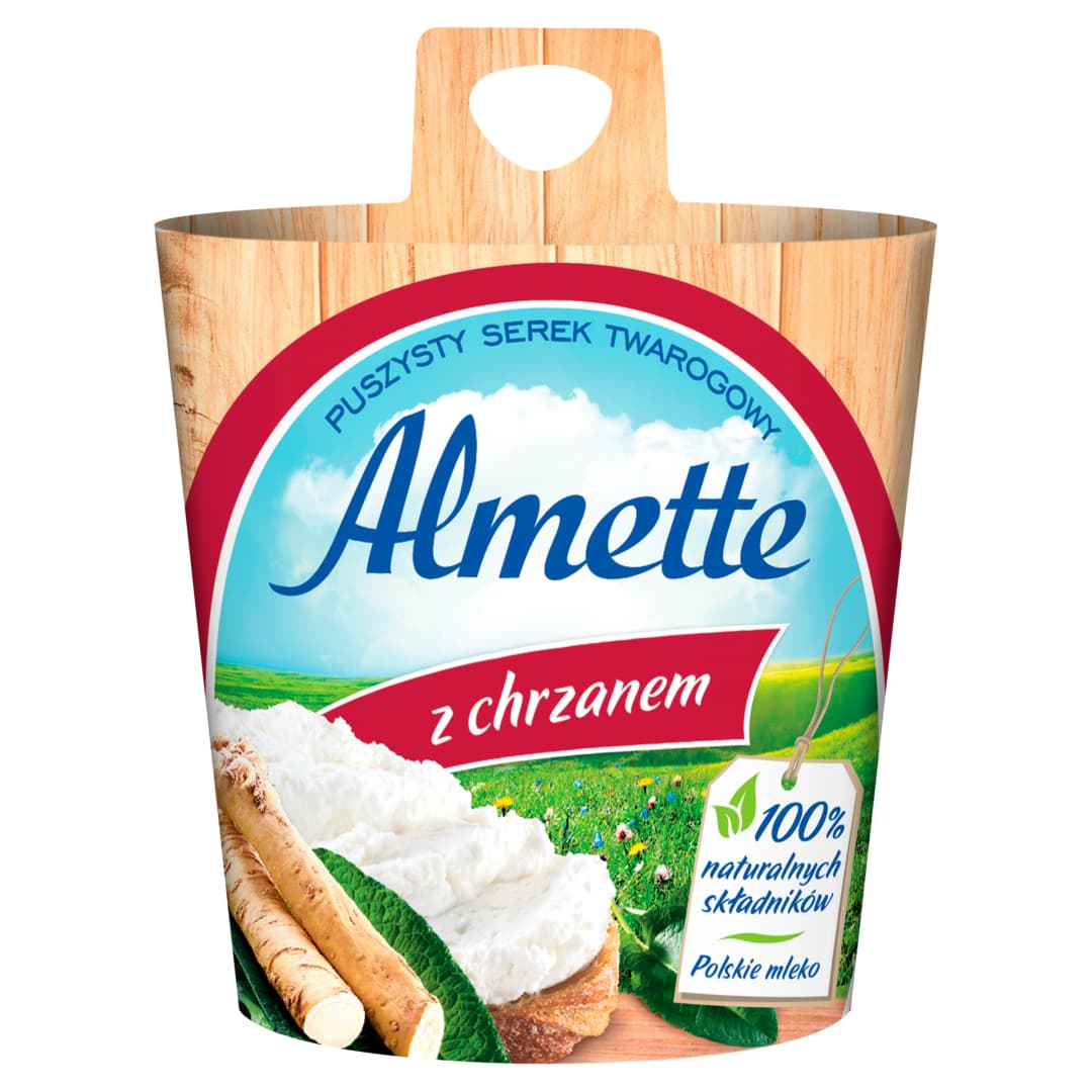 ALMETTE Puszysty serek twarogowy z chrzanem. 35,93 zl/kg